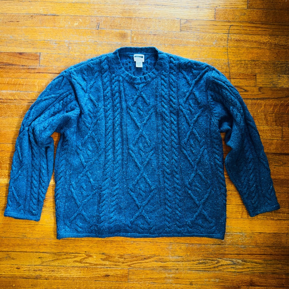 Authentic Johnstown Italian Tweed Yarn Cable Knit‎ Sweater Men's X-Large Blue